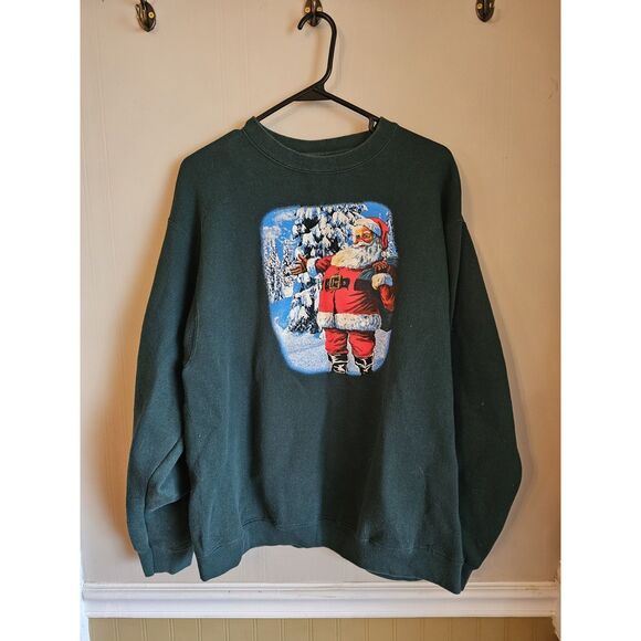 Vintage Pluma Christmas Santa Sweatshirt Graphic Xl Green - Picture 1 of 4